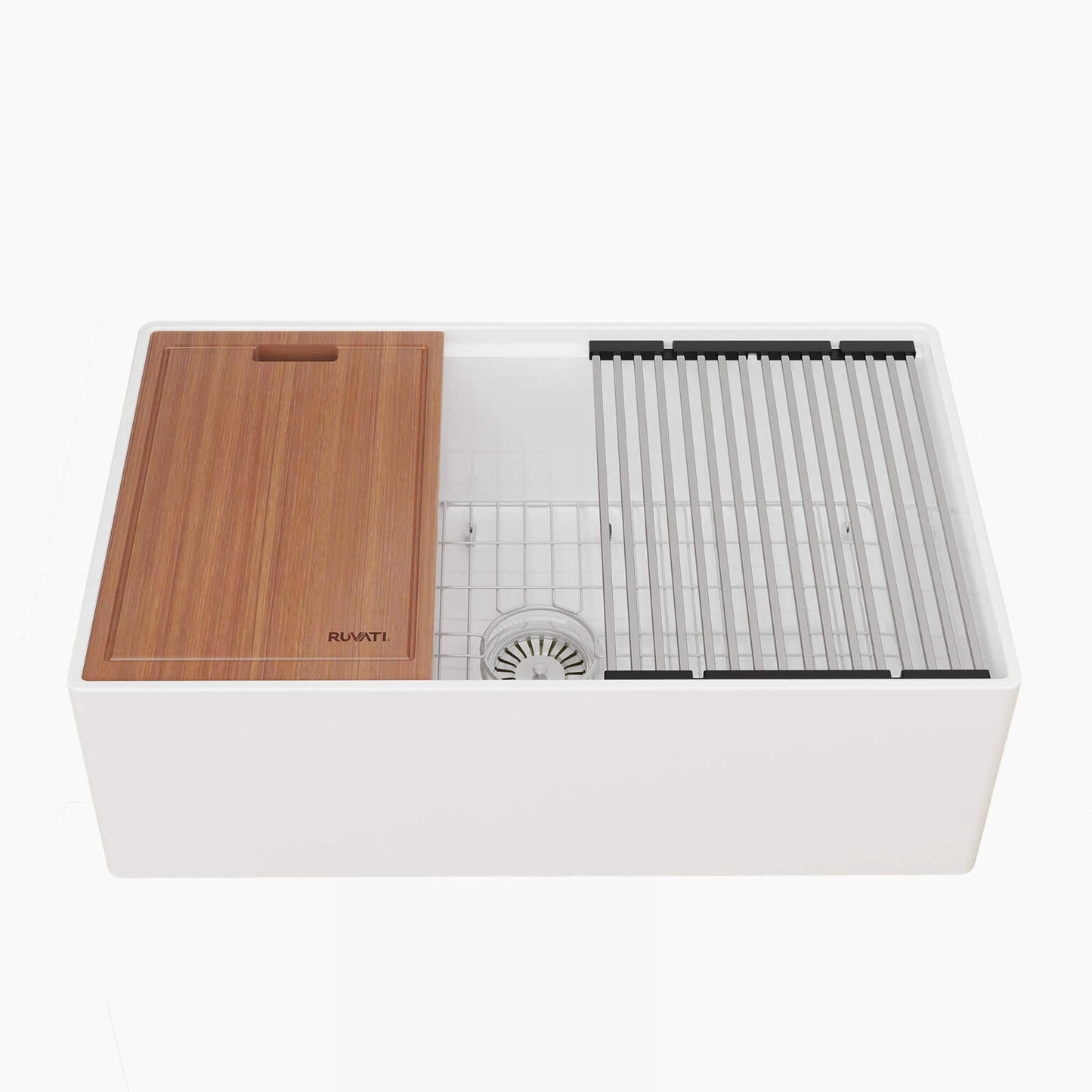 Ruvati 30" Fireclay Workstation Farmhouse Kitchen Sink White - RVL2182WH
