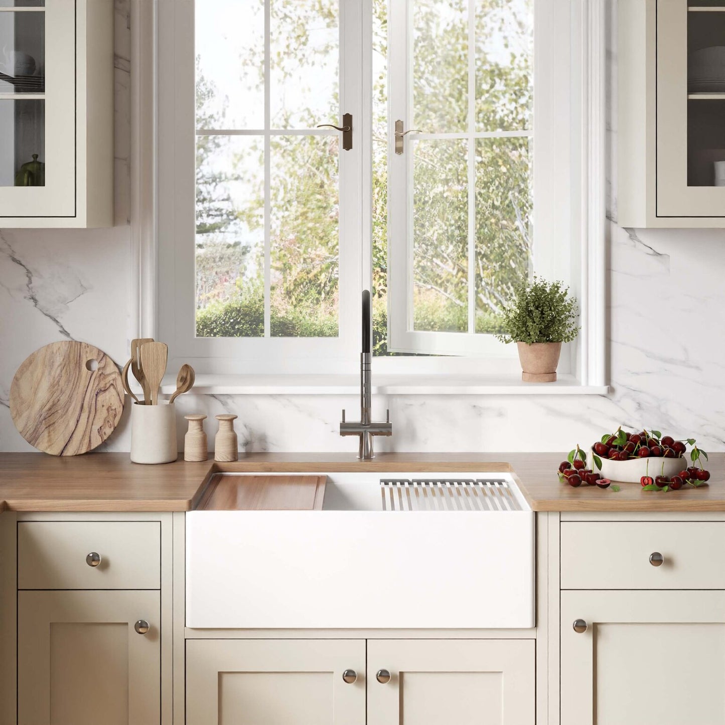 Ruvati 30" Fireclay Workstation Farmhouse Kitchen Sink White - RVL2182WH