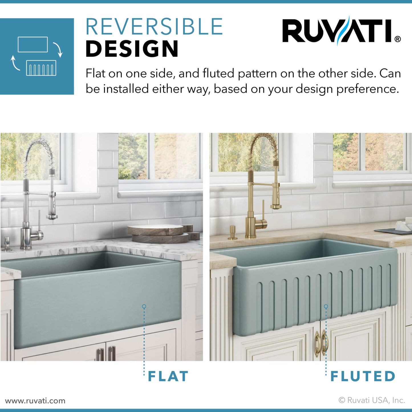 Ruvati Fiamma 33" Fireclay Reversible Single Bowl Kitchen Sink RVL2300GR