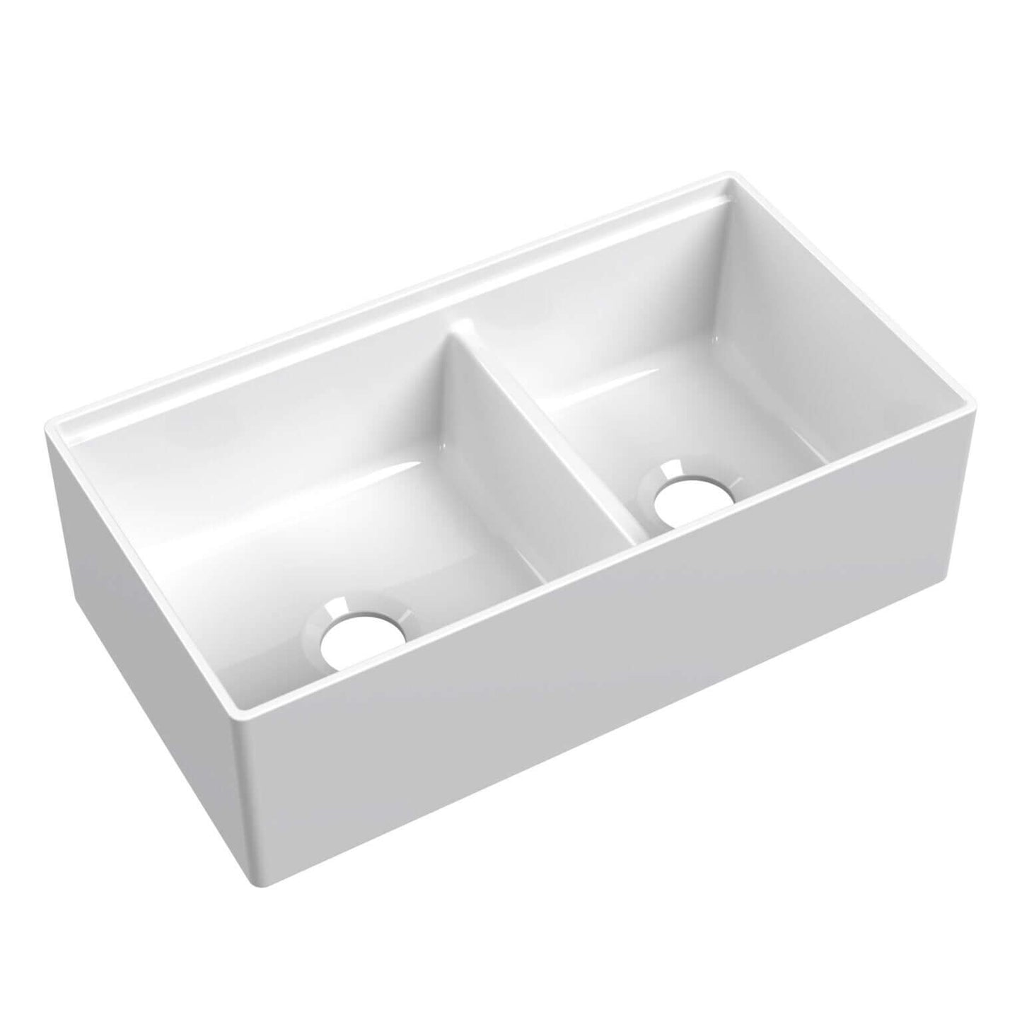 Ruvati 33" Fireclay Workstation Farmhouse Kitchen Sink Double Bowl White - RVL2382WH top view, showcasing double bowl layout