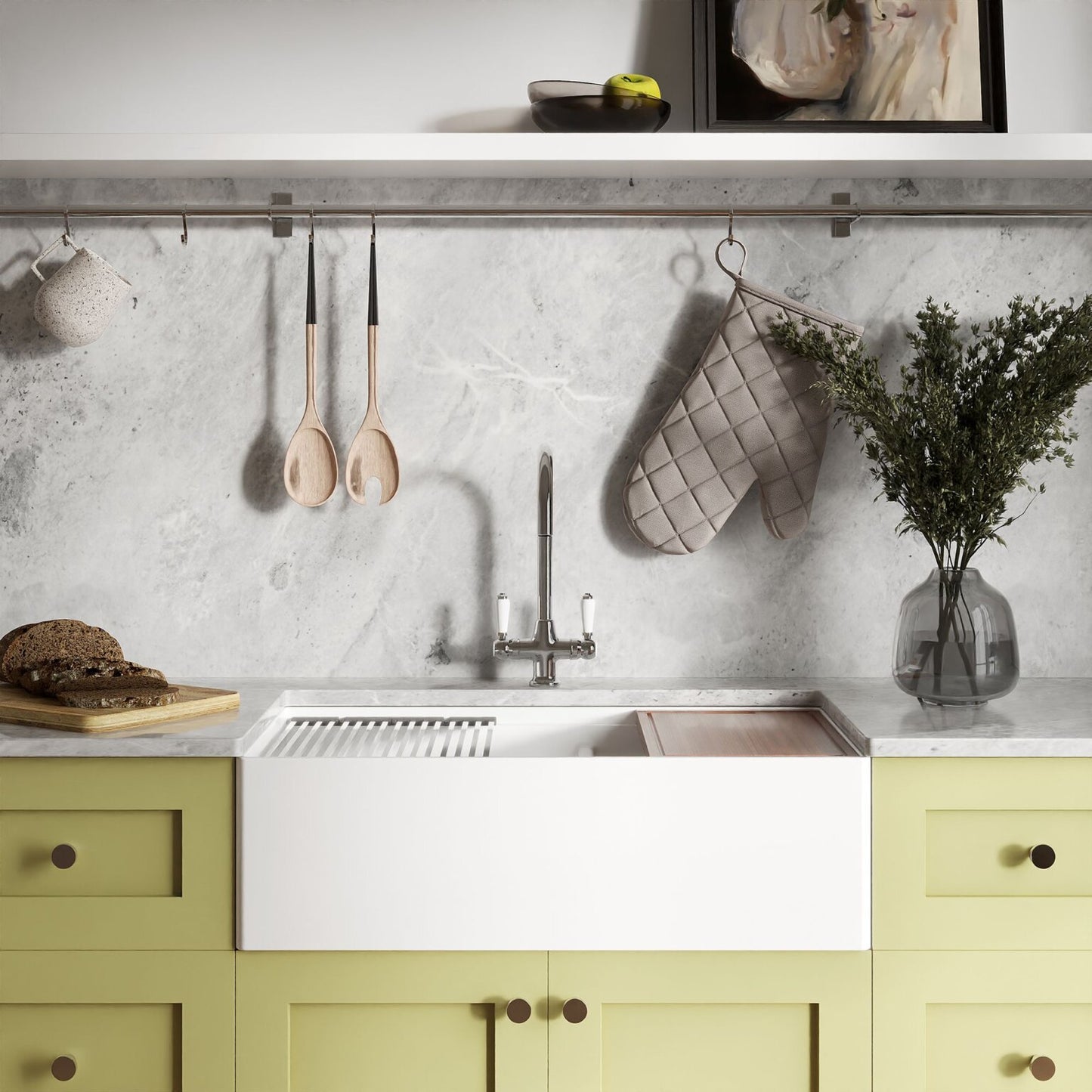 Ruvati 33" Fireclay Workstation Farmhouse Kitchen Sink Double Bowl White - RVL2382WH