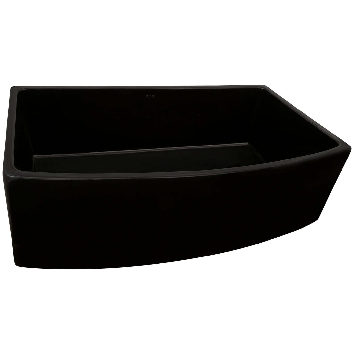 Ruvati 33" Fireclay Bow Front Farmhouse Kitchen Sink - RVL2398 in sleek black finish, showcasing its unique curved design.