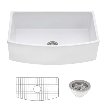 Ruvati 33" Fireclay Bow Front Farmhouse Kitchen Sink - RVL2398