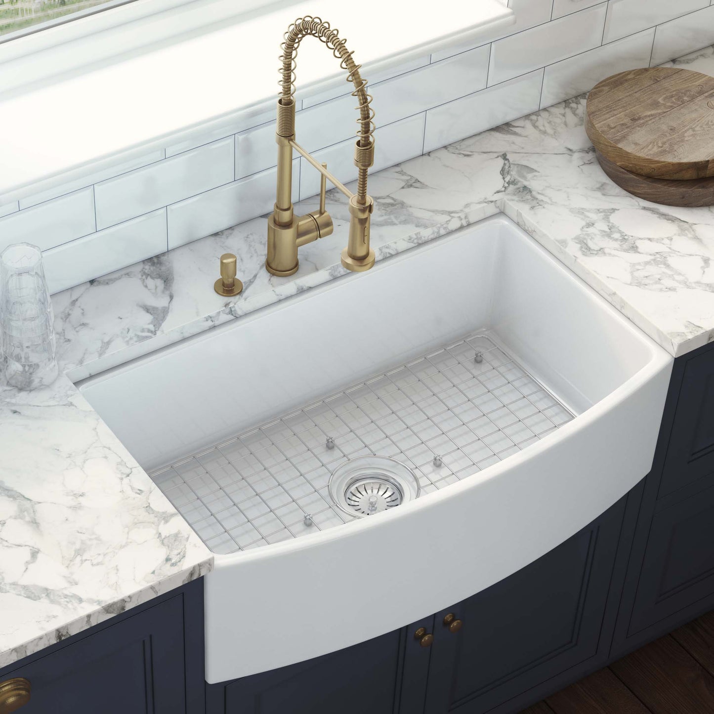 Ruvati 33" Fireclay Bow Front Farmhouse Kitchen Sink - RVL2398