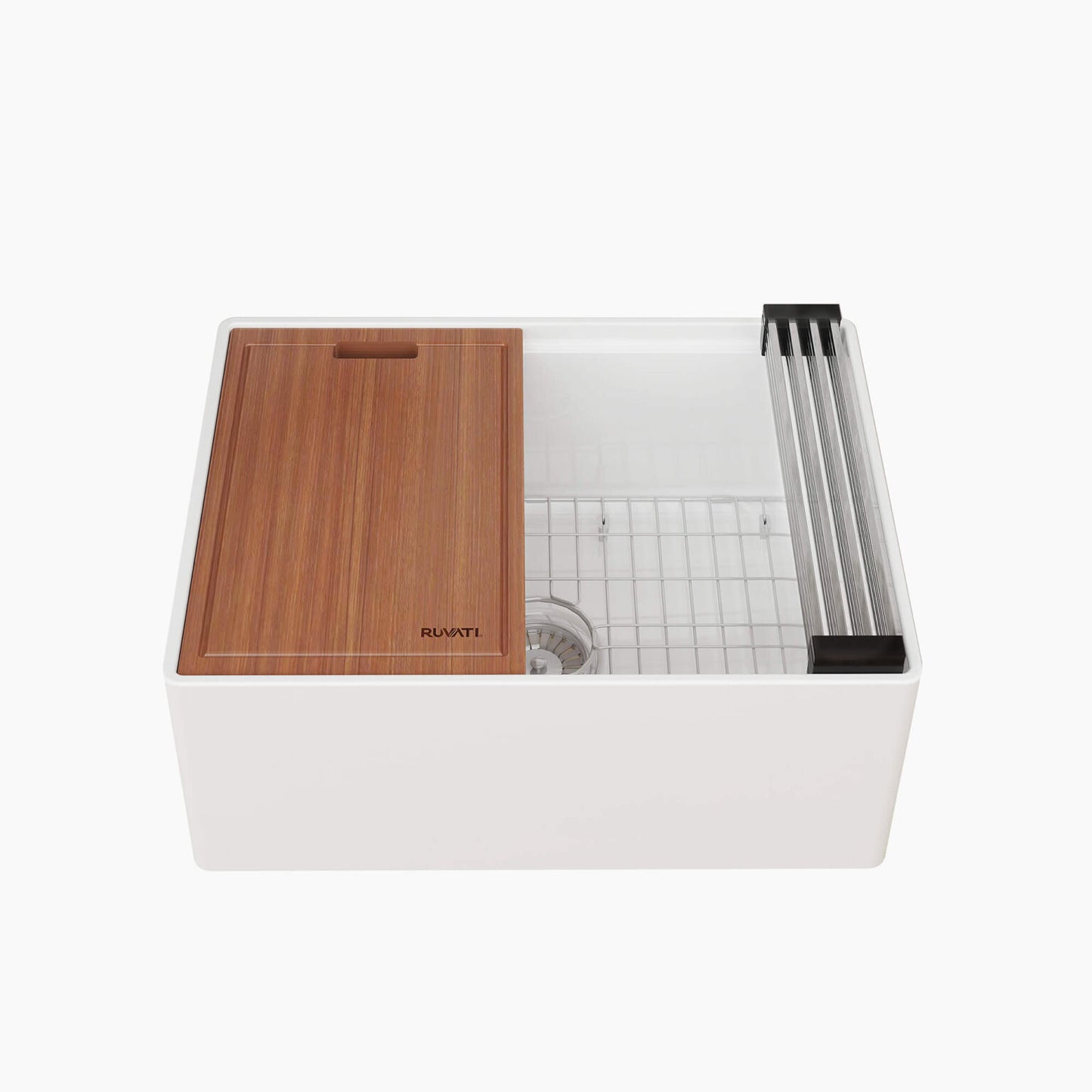 Ruvati 24" Fireclay Workstation Farmhouse Kitchen Sink White - RVL2484WH