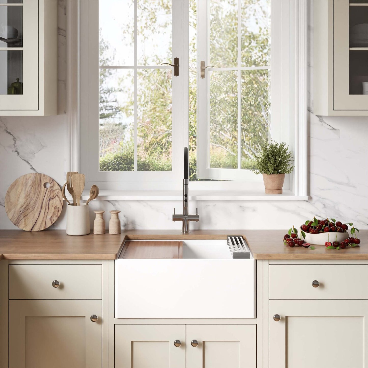 Ruvati 24" Fireclay Workstation Farmhouse Kitchen Sink White - RVL2484WH