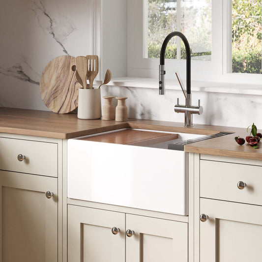Ruvati 24" Fireclay Workstation Farmhouse Kitchen Sink White - RVL2484WH