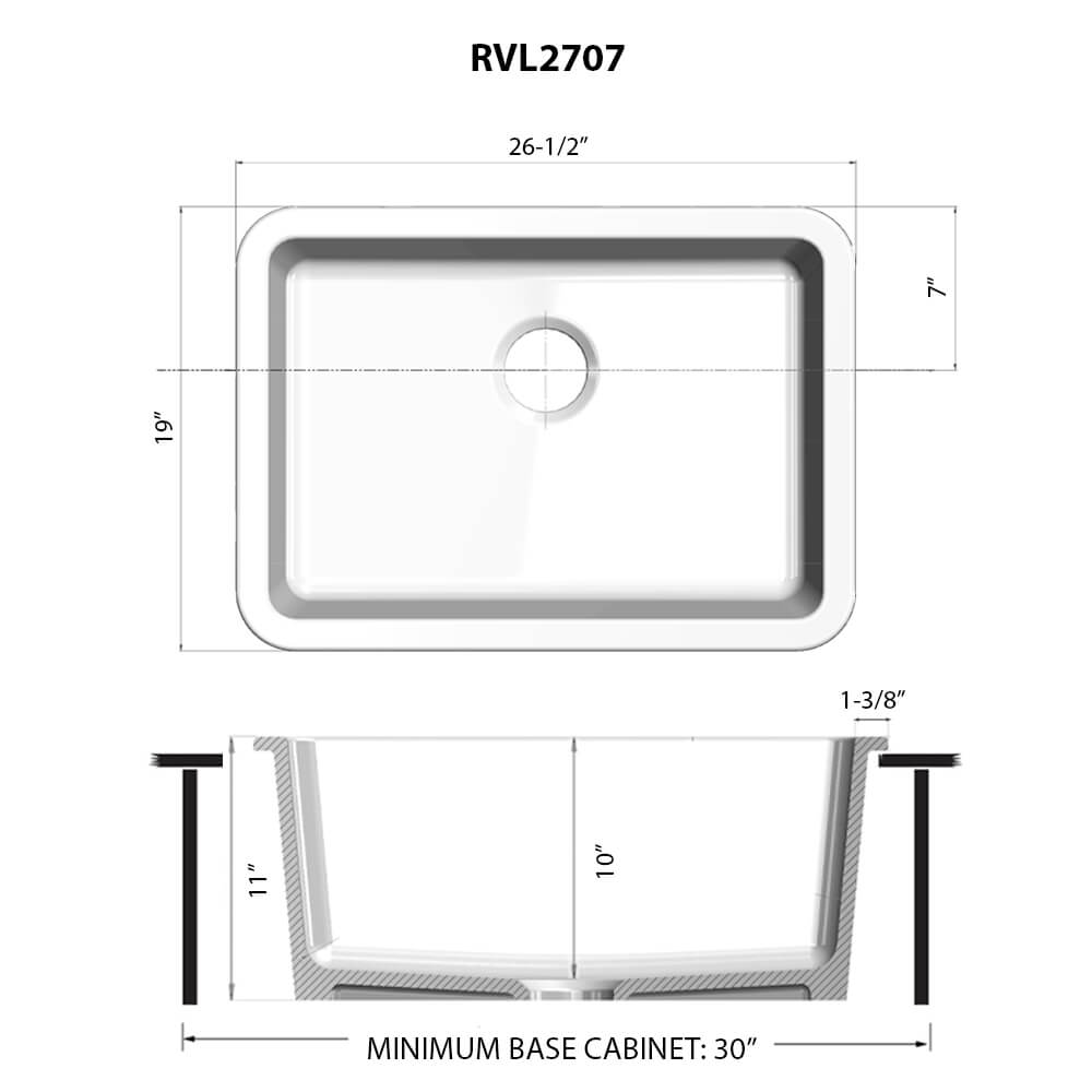 Ruvati 27" Fireclay Dual-Mount Kitchen Sink Single Bowl - RVL2707
