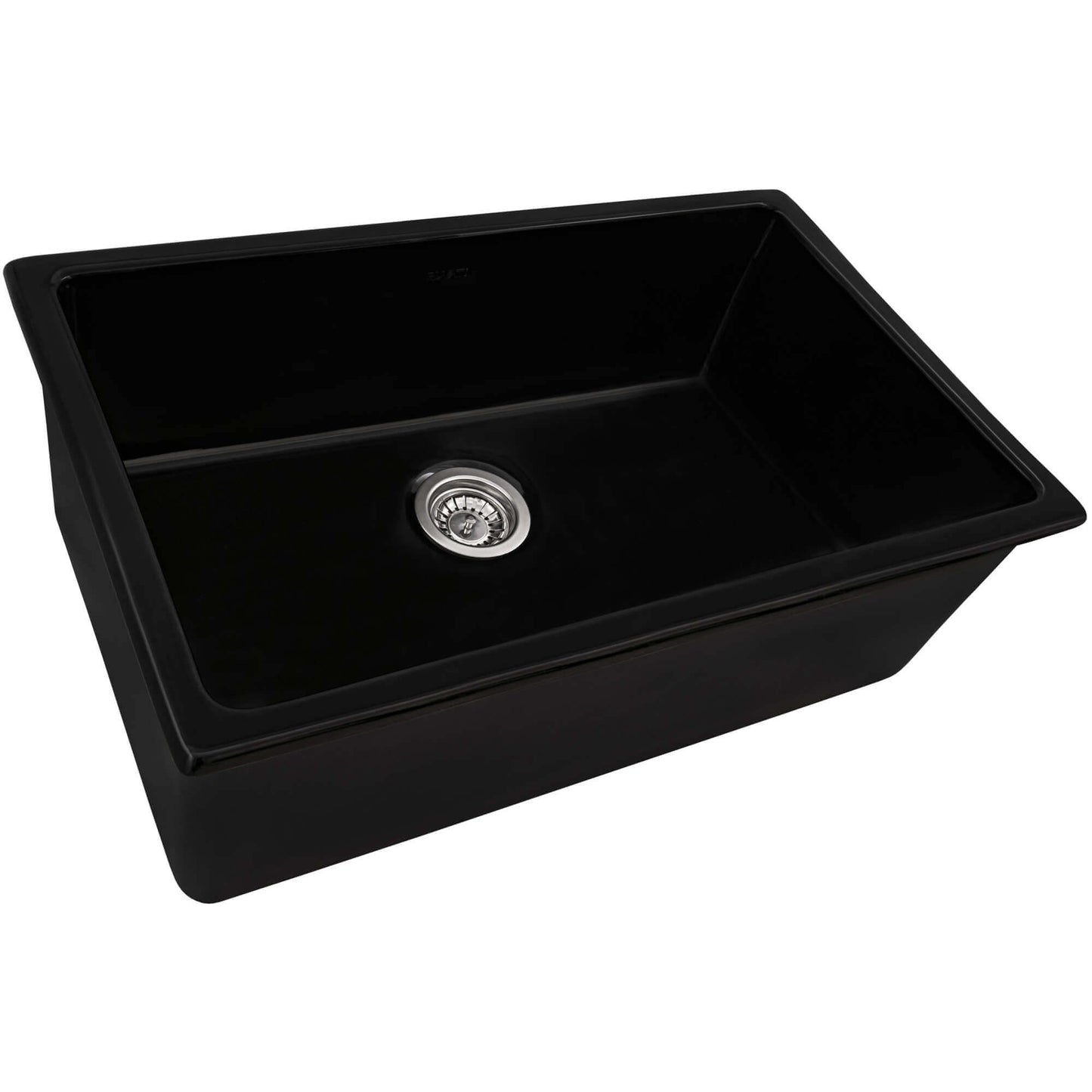 Ruvati 27" Fireclay Dual-Mount Kitchen Sink Single Bowl - RVL2707 in black with a smooth enamel finish and center drain.