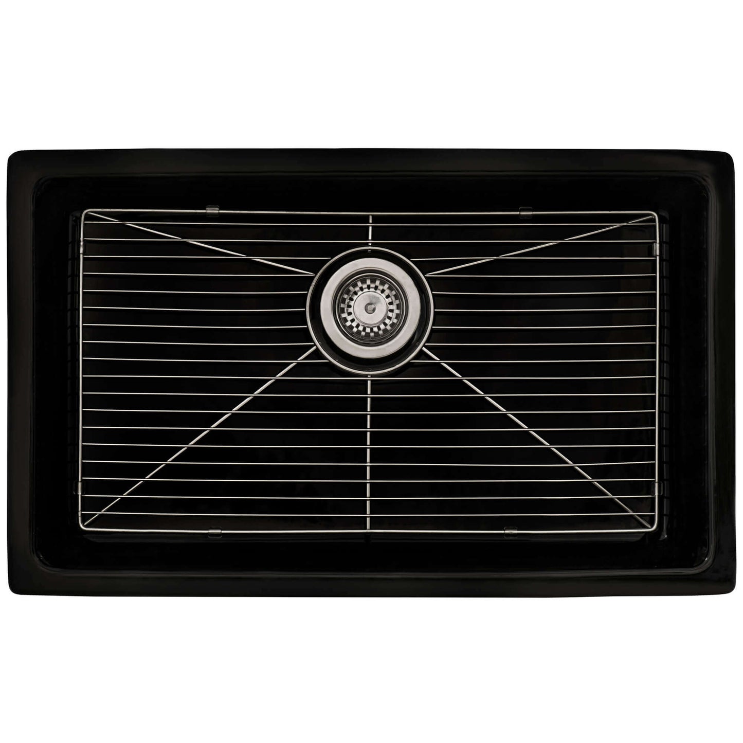 Ruvati 27" Fireclay Dual-Mount Kitchen Sink Single Bowl - RVL2707 in black with rack and drain.