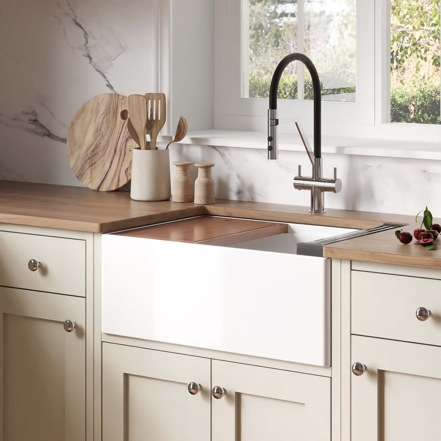 Ruvati 27" Fireclay Workstation Farmhouse Kitchen Sink White - RVL2781WH