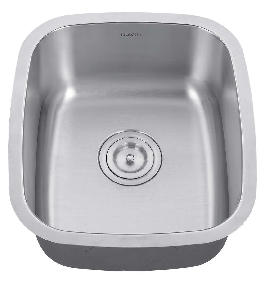 Ruvati 15" Undermount Bar Prep Sink Single Bowl - RVM4110 top view of the stainless steel sink with drain.
