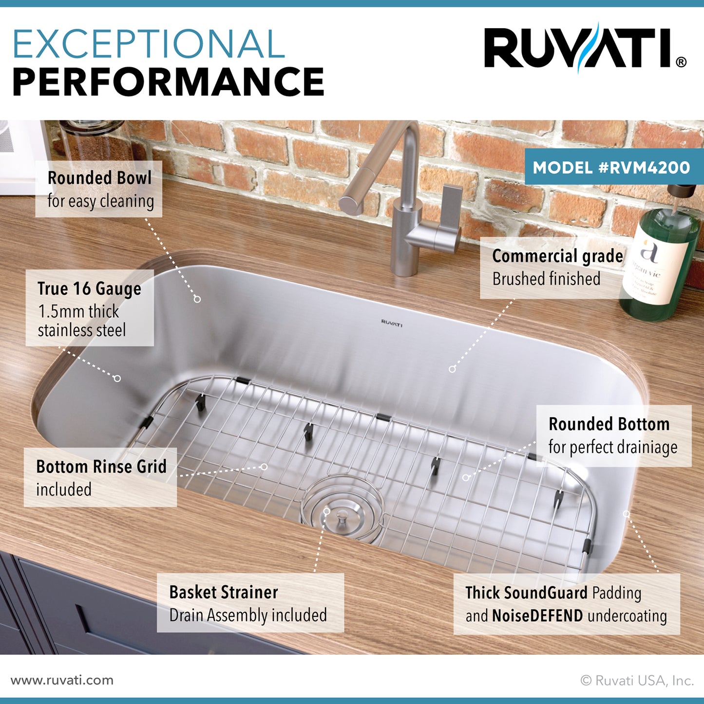 Ruvati 32" Undermount Kitchen Sink Single Bowl - RVM4200