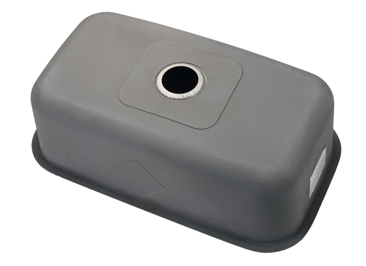 Ruvati 32" Undermount Kitchen Sink Single Bowl - RVM4200 gray sink underside view with hole for faucet installation.