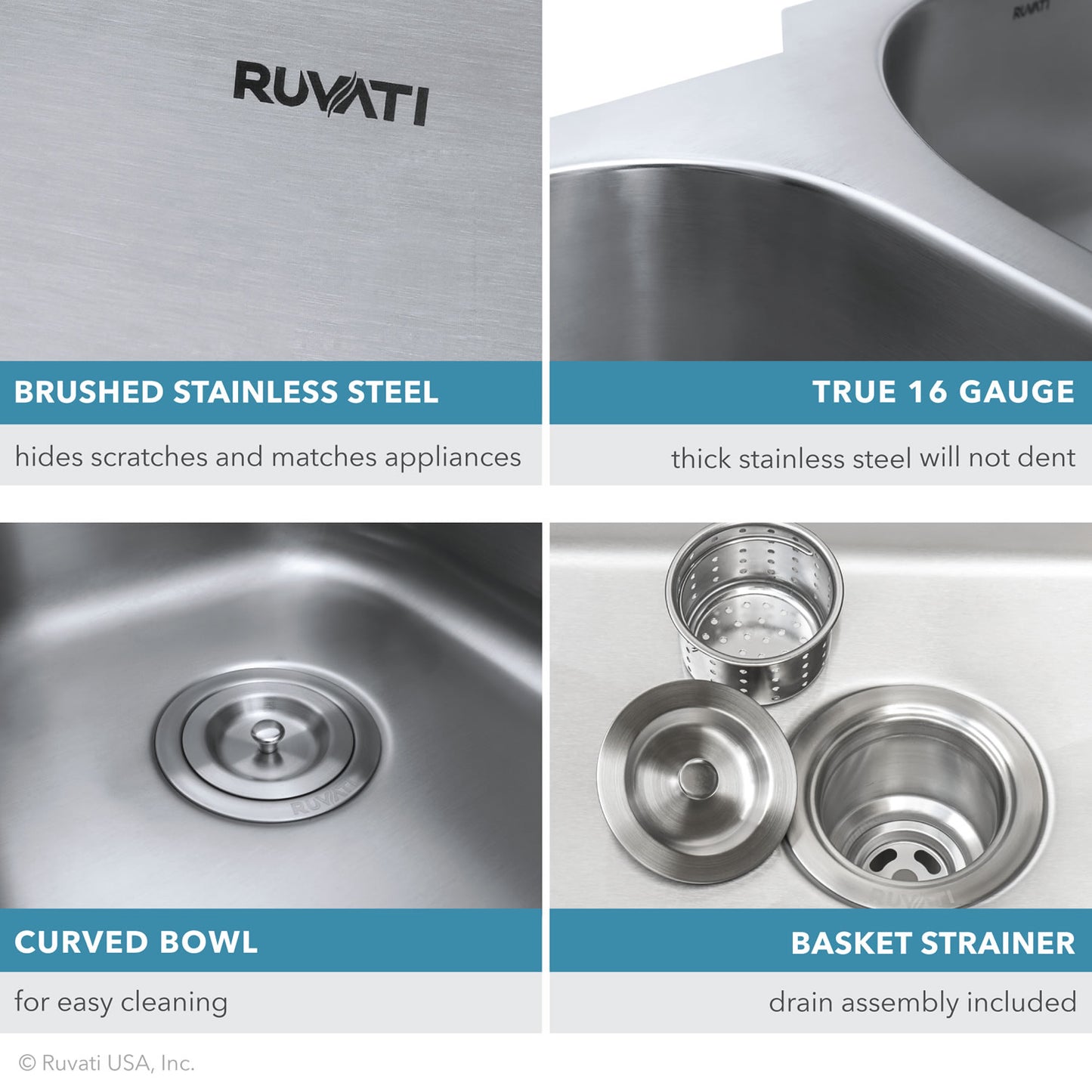 Ruvati 32" Undermount Kitchen Sink 50/50 Double Bowl - RVM4300