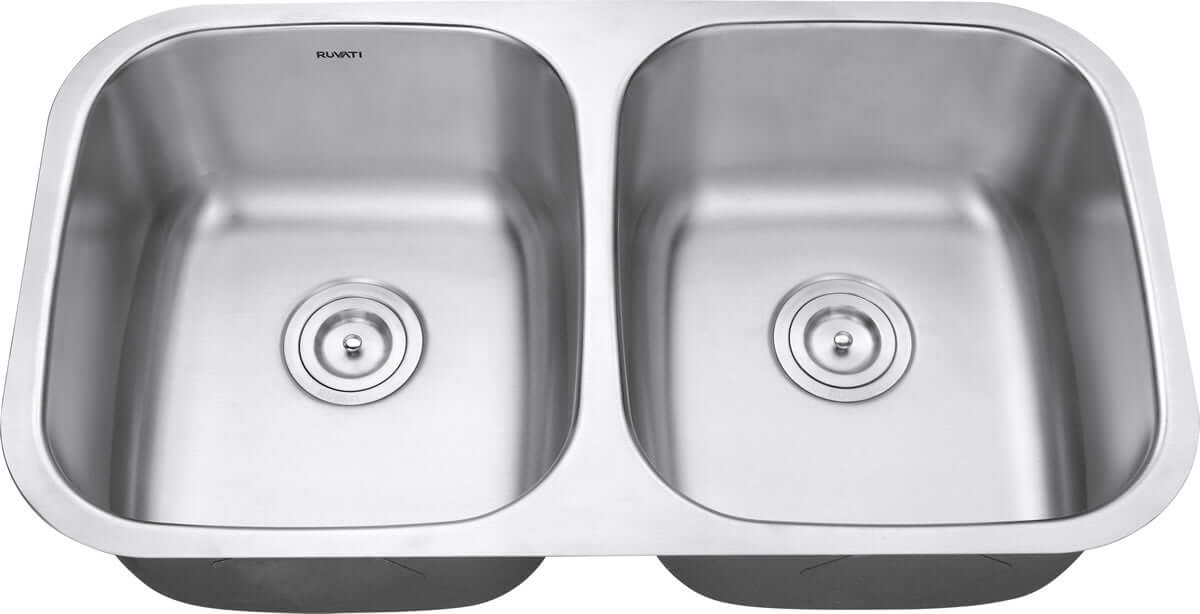 Ruvati 32" Undermount Kitchen Sink 50/50 Double Bowl - RVM4300 with classic curved corners