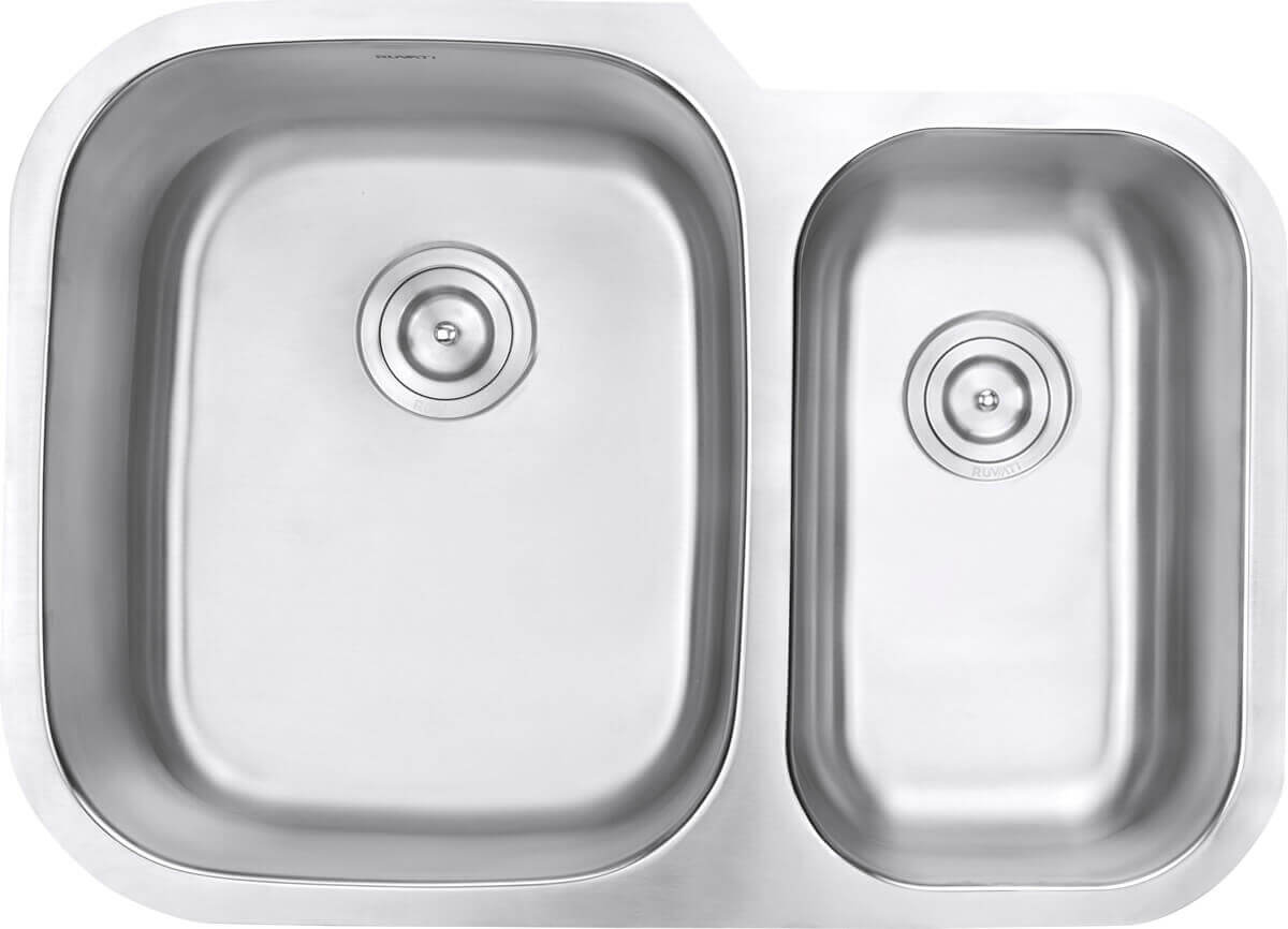 Ruvati 29" Undermount Kitchen Sink 60/40 Double Bowl - RVM4500, featuring a compact design with two functional basins.