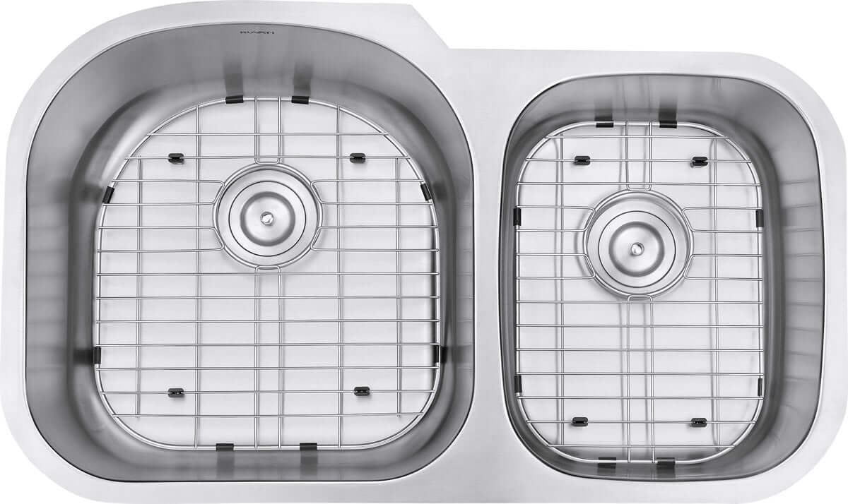 Ruvati 34" Undermount Kitchen Sink 60/40 Double Bowl - RVM4600 with grid in both bowls for added protection and functionality.