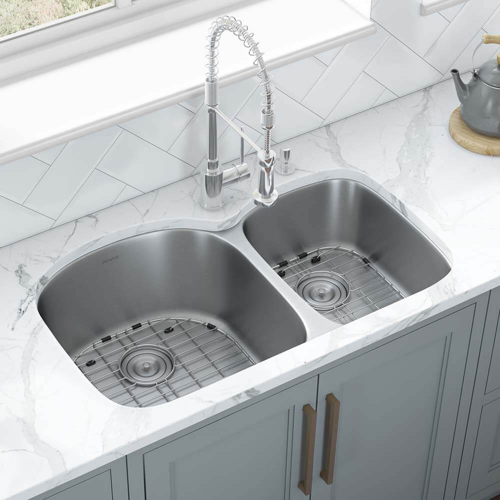 Ruvati 34" Undermount Kitchen Sink 60/40 Double Bowl - RVM4600