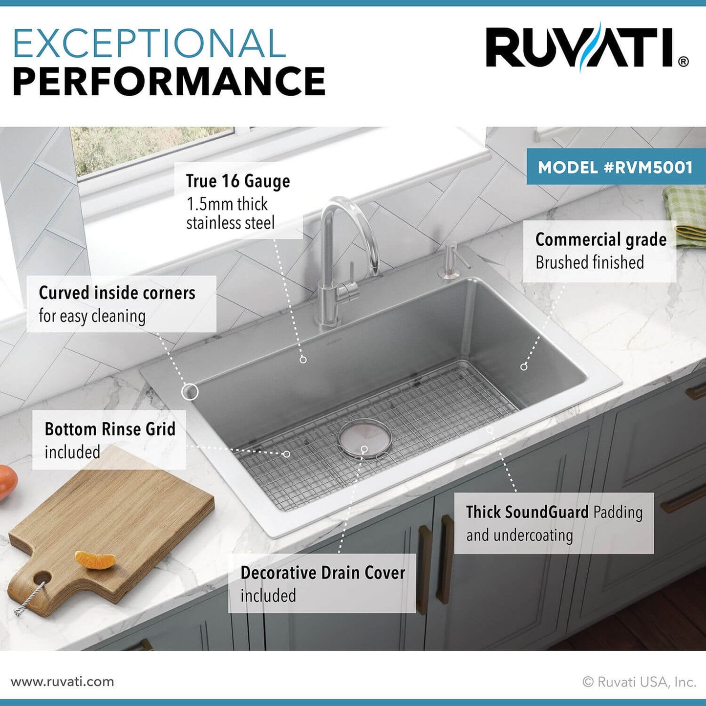 Ruvati 33" Topmount Kitchen Sink Single Bowl - RVM5001