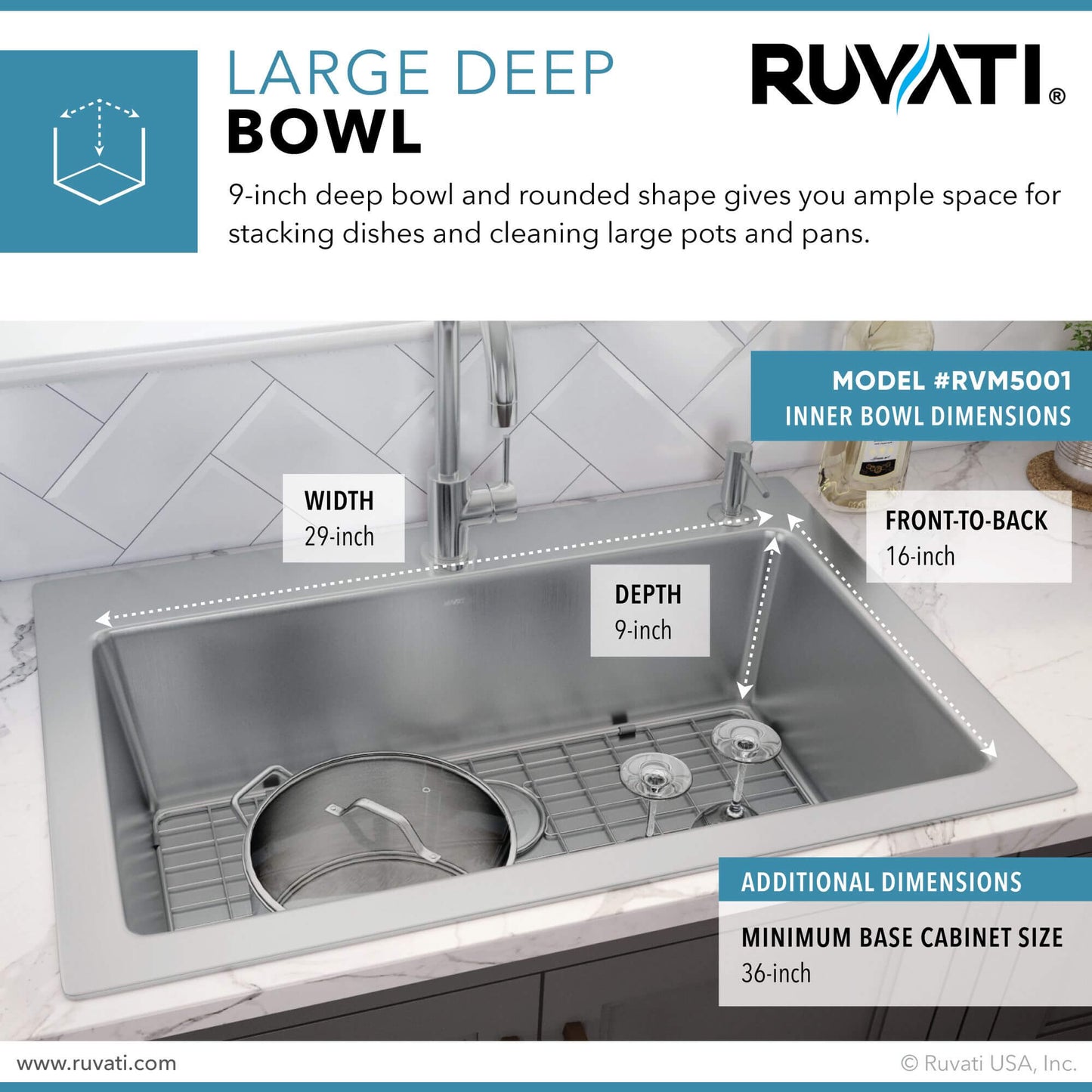 Ruvati 33" Topmount Kitchen Sink Single Bowl - RVM5001