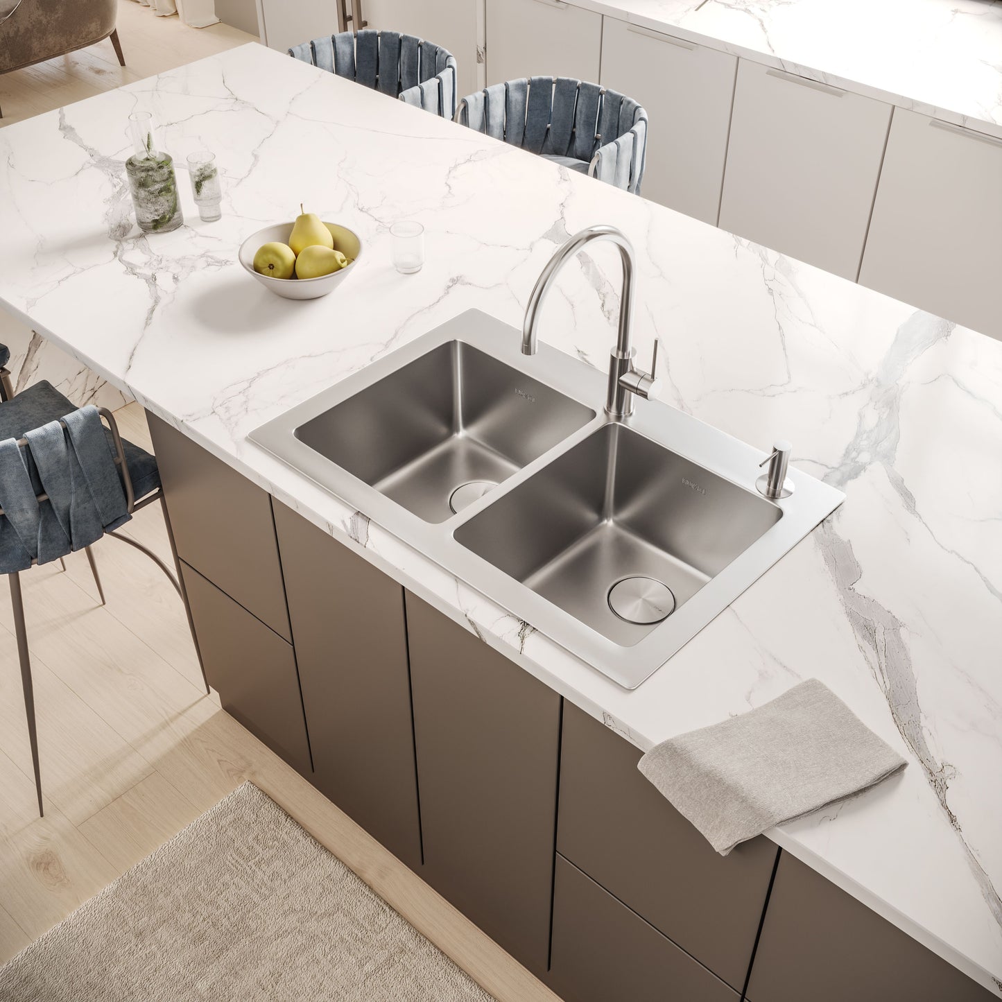 Ruvati 33" Topmount Kitchen Sink 50/50 Double Bowl - RVM5150