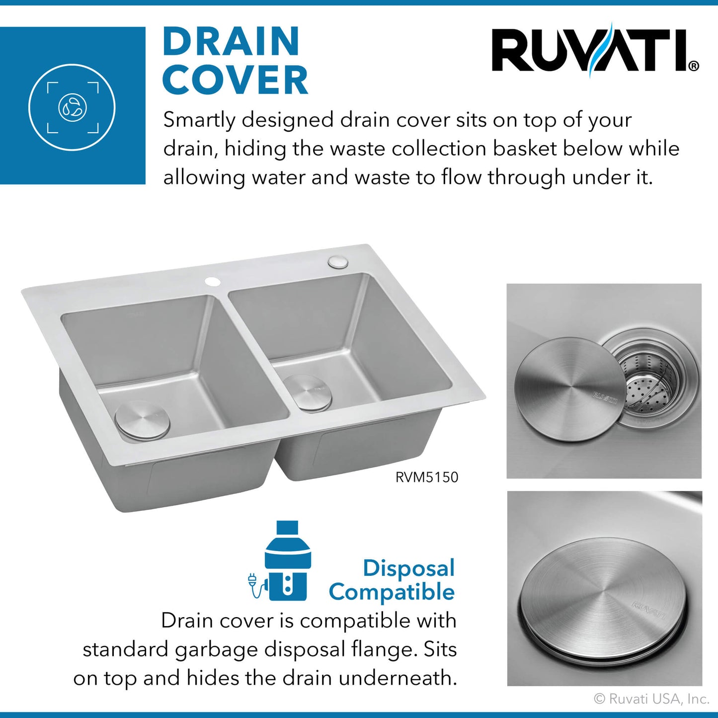 Ruvati 33" Topmount Kitchen Sink 50/50 Double Bowl - RVM5150