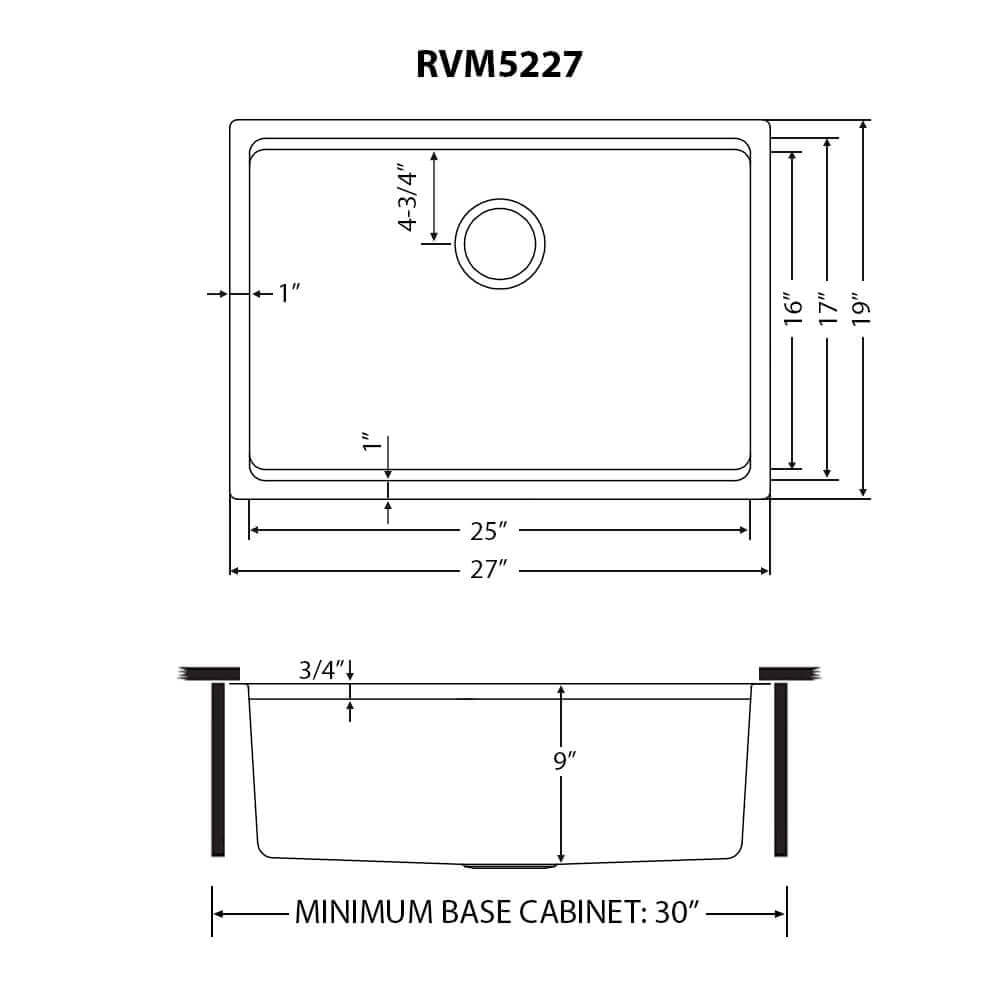 Ruvati 27" Undermount Workstation Kitchen Sink Single Bowl - RVM5227
