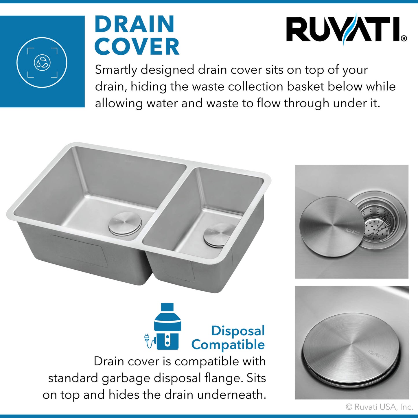 Ruvati 32" Undermount Kitchen Sink 70/30 Double Bowl - RVM5300