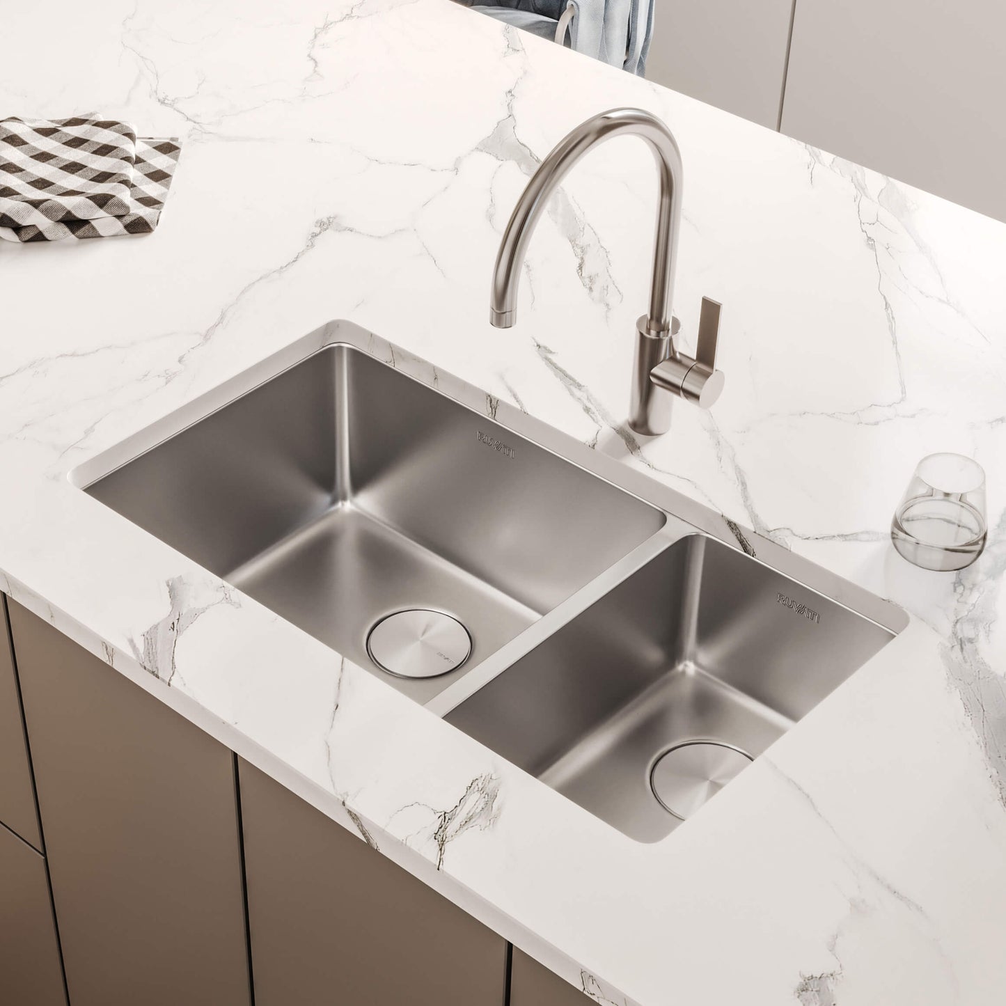 Ruvati 32" Undermount Kitchen Sink 70/30 Double Bowl - RVM5300