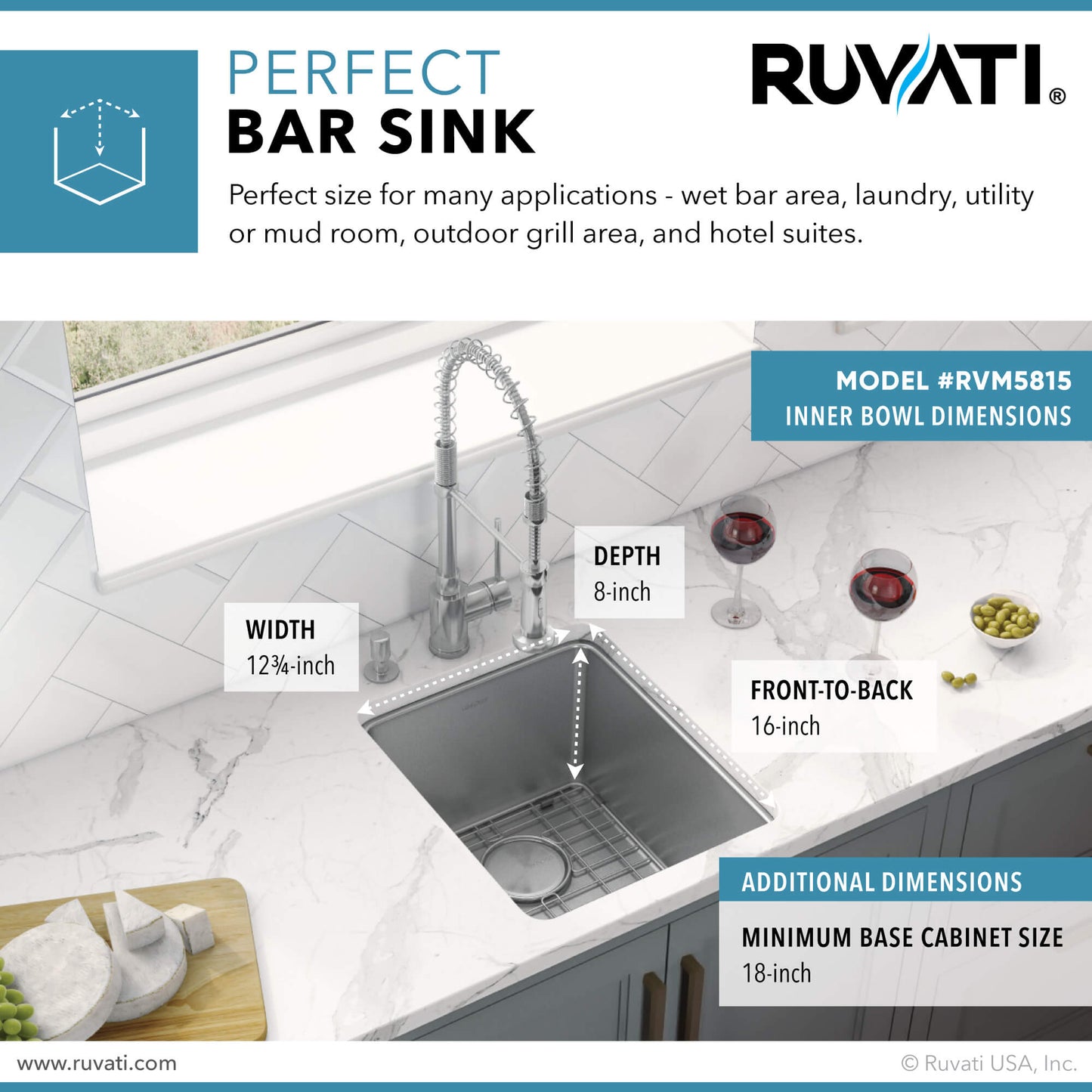 Ruvati 15" Undermount Bar Prep Kitchen Sink Single Bowl - RVM5815