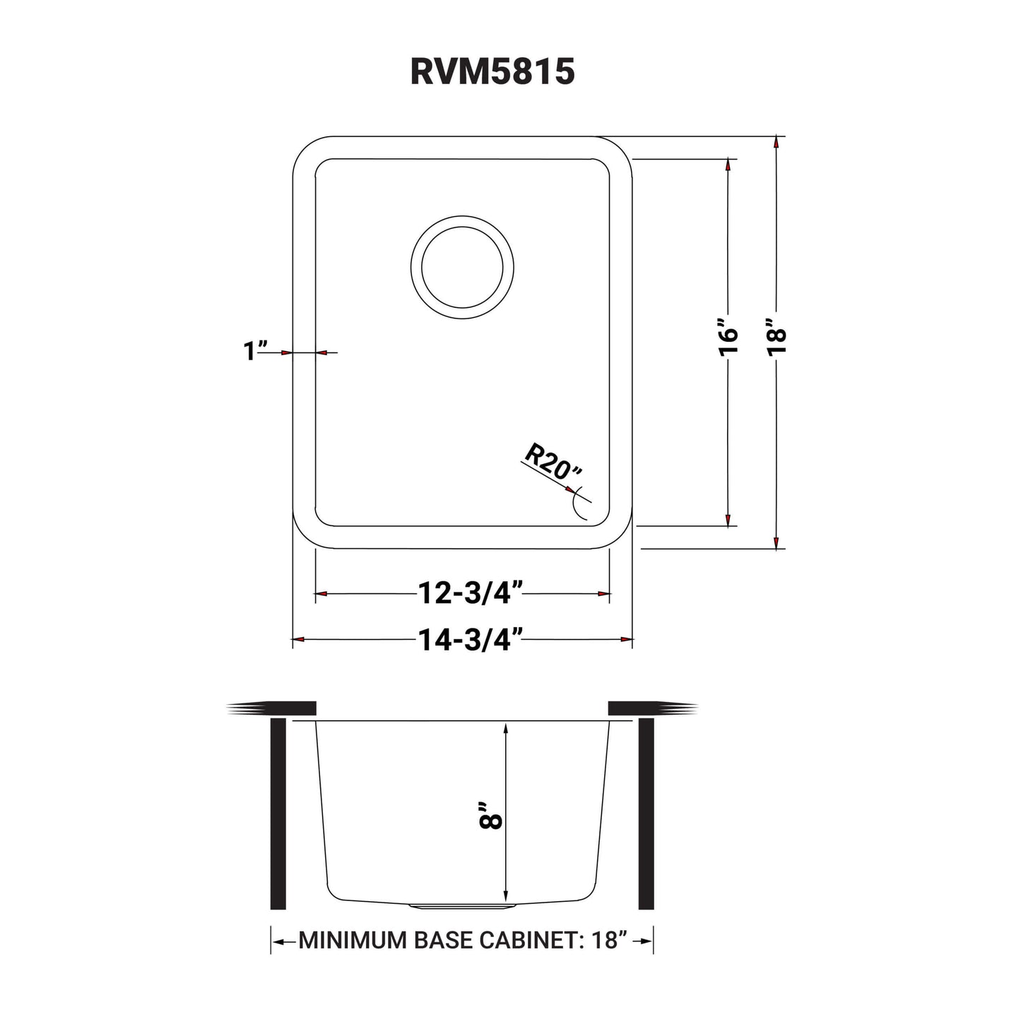 Ruvati 15" Undermount Bar Prep Kitchen Sink Single Bowl - RVM5815