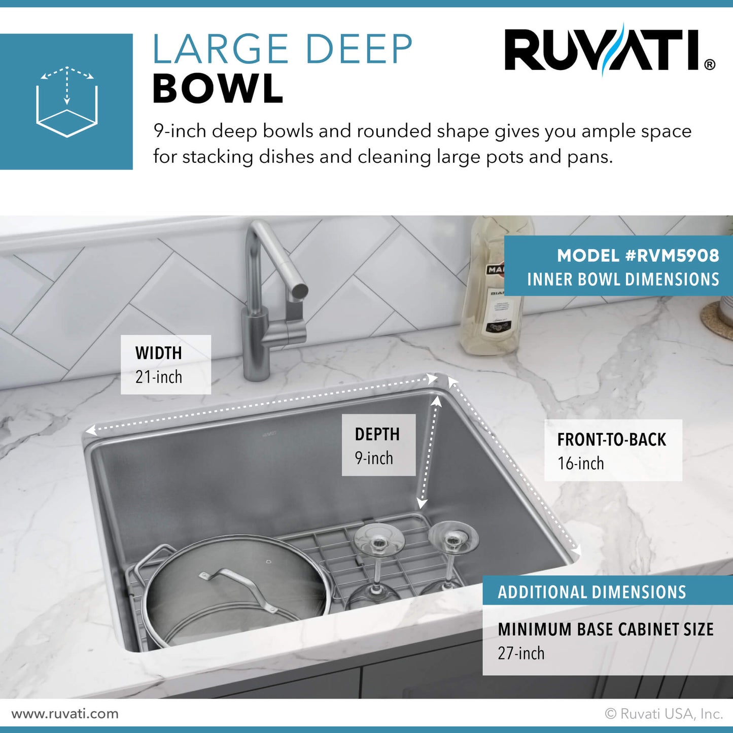 Ruvati 23" Undermount Bar Prep Kitchen Sink Single Bowl - RVM5908