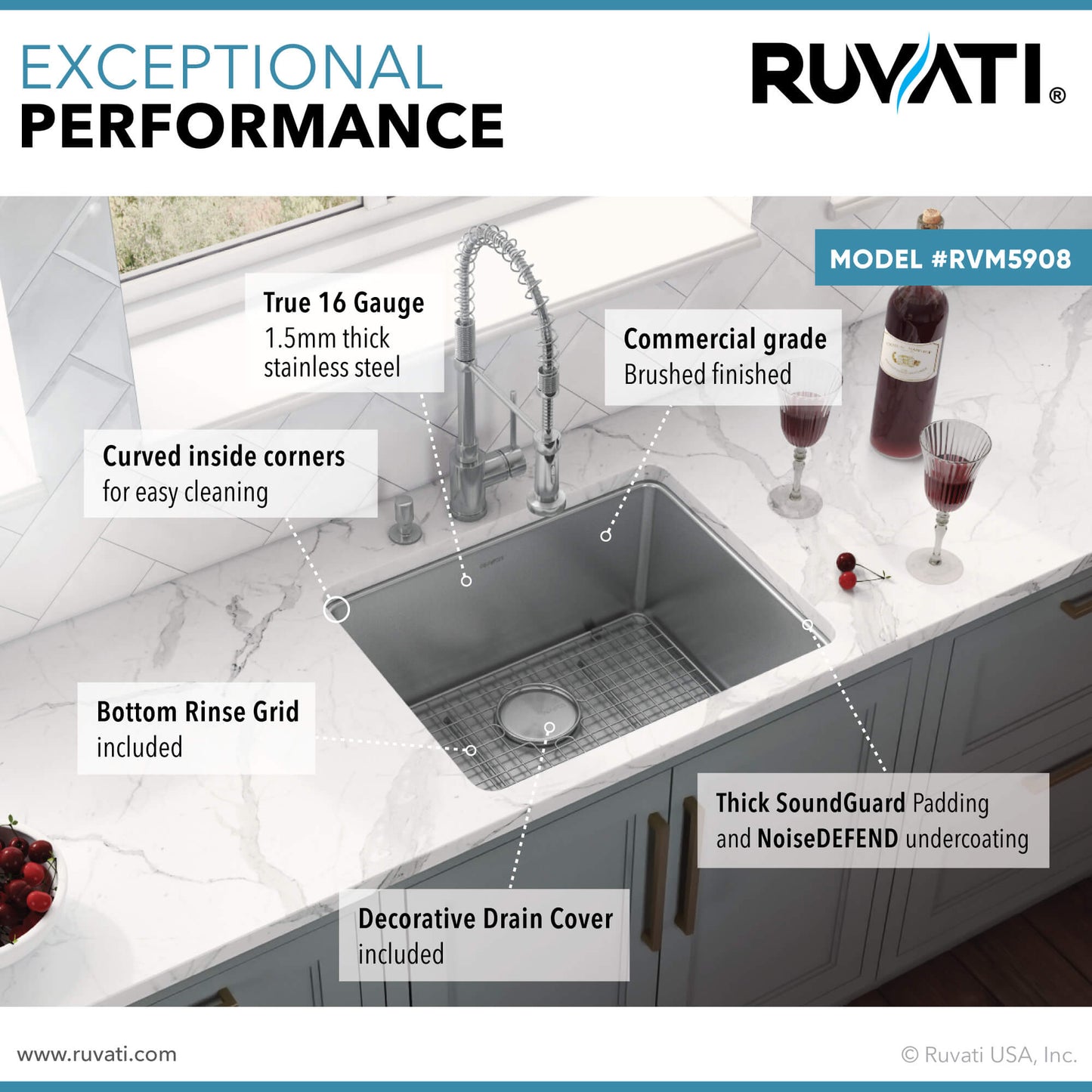 Ruvati 23" Undermount Bar Prep Kitchen Sink Single Bowl - RVM5908
