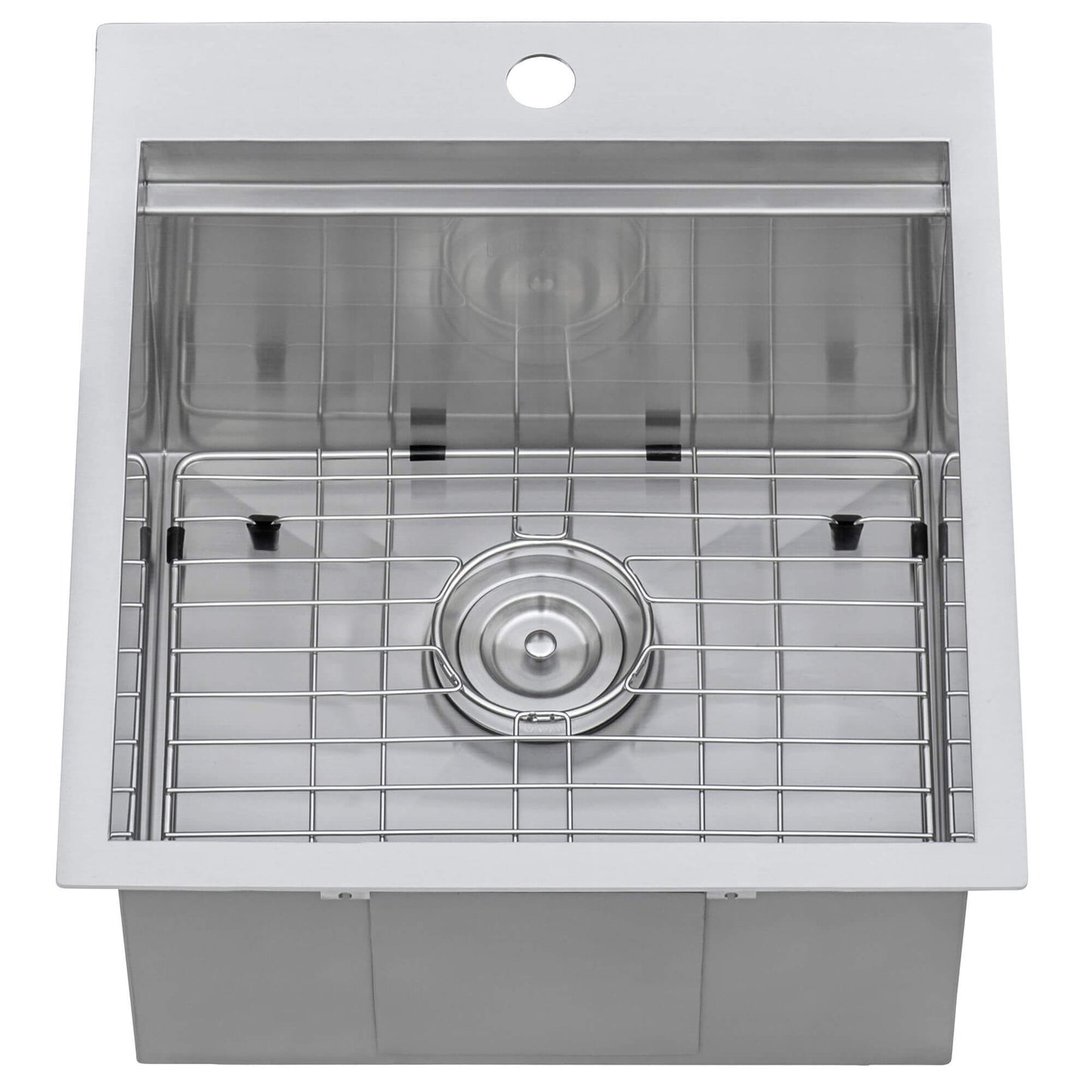 Ruvati 21" Deep Laundry Utility Workstation Sink Topmount - RVU6421 with stainless steel basin and grid.