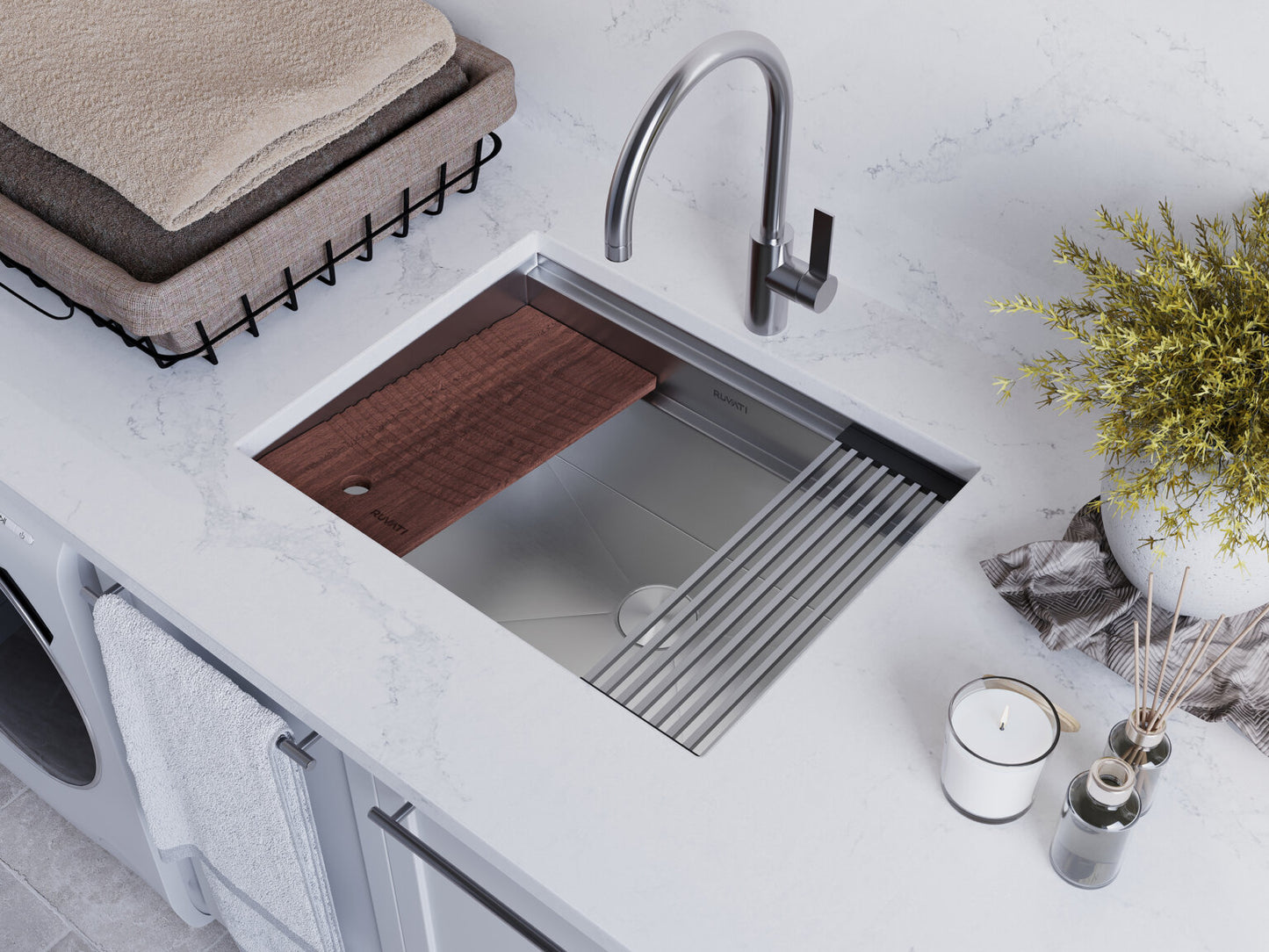 Ruvati 23" Deep Laundry Workstation Sink with Washboard - RVU6525
