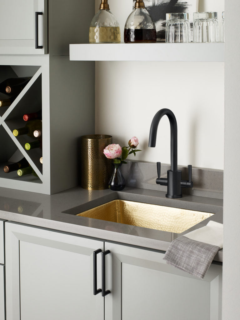 Thompson Rivera 17 inch square hand-hammered semi-satin brass bar and prep sink, KPU-1715HPB