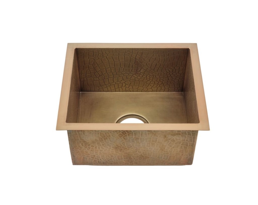 Thompson Rivera Cocodrilo 17" Antique Satin Gold Crocodile Texture Bar/Prep Sink - KPU-1715ASG-CROC