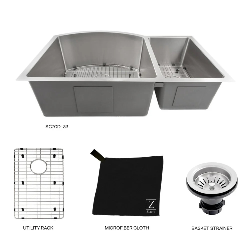 ZLINE Cortina 33" Undermount Double Bowl Sink in Stainless Steel (SC70D-33)