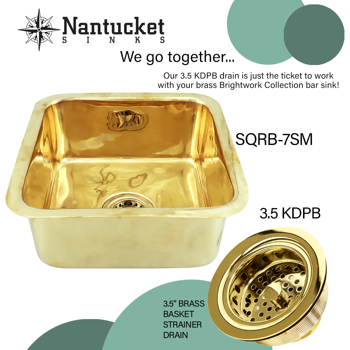Nantucket SQRB-7SM brass bar sink drain