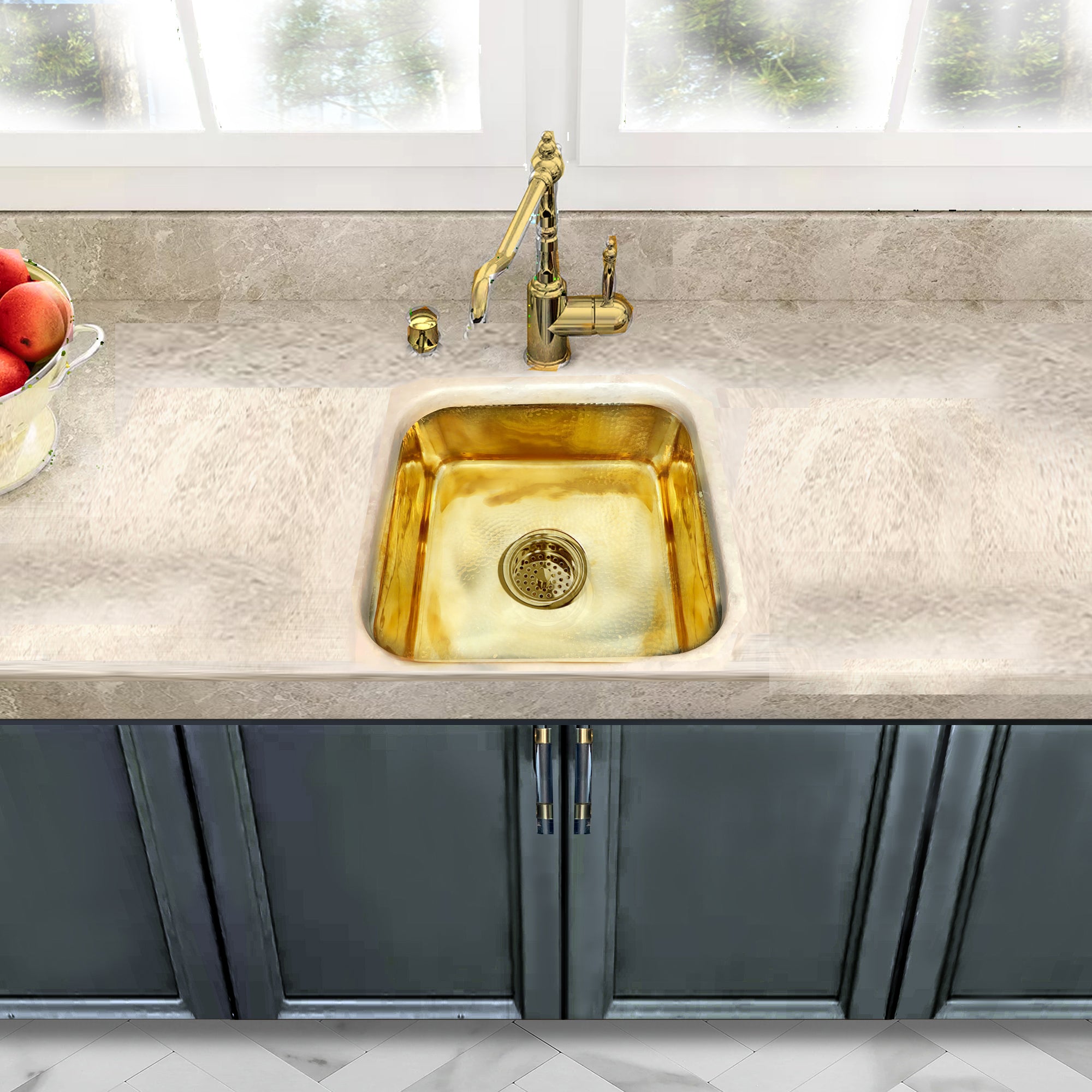Nantucket SQRB-7SM 16.625-inch smooth polished brass square bar sink, installed