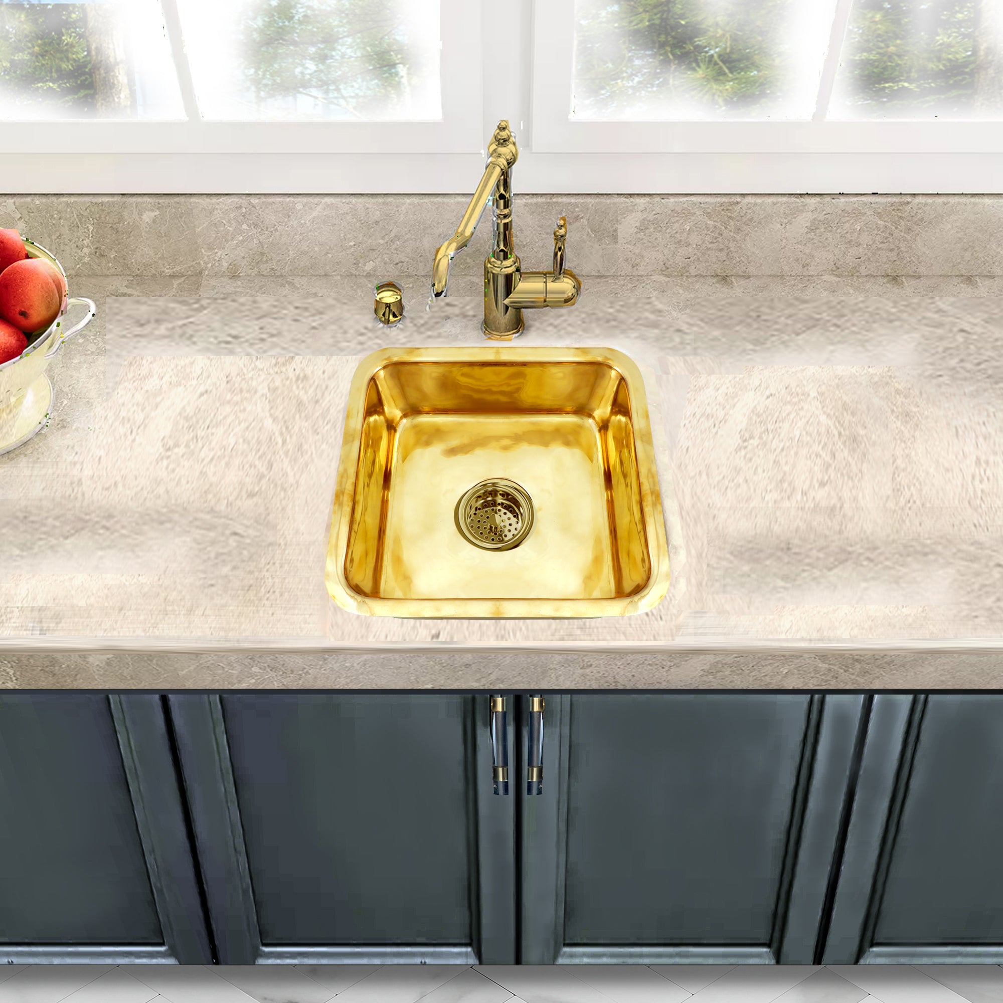 Nantucket SQRB-7SM 16.625-inch smooth polished brass square bar sink, installed