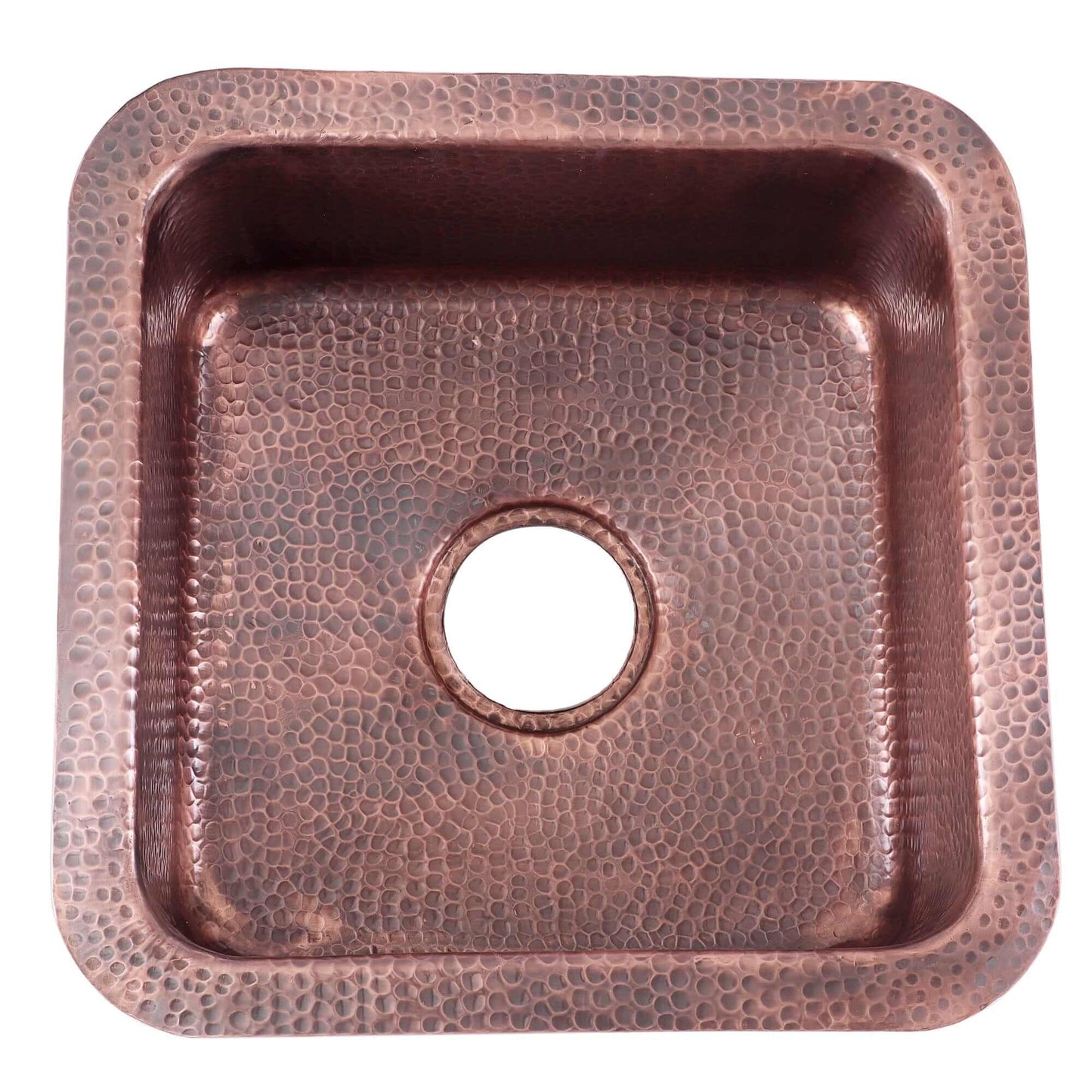 Nantucket 16.625" Copper Square Dual Mount Bar Sink and Cutting Board - SQRC-7PS, showcasing its hand-hammered copper design.