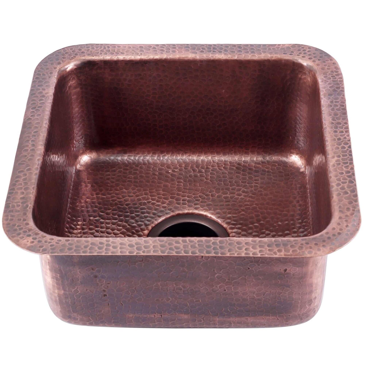 Nantucket 16.625" Copper Square Dual Mount Bar Sink and Cutting Board - SQRC-7PS featuring hand-hammered design.