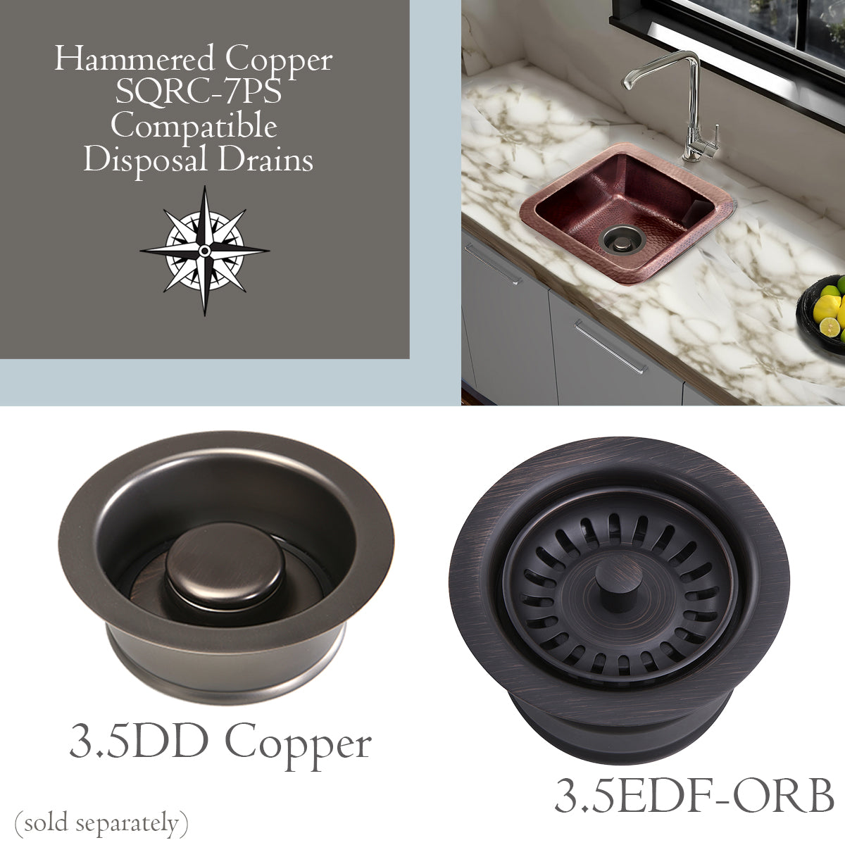 Nantucket 16.625" Copper Square Dual Mount Bar Sink and Cutting Board - SQRC-7PS