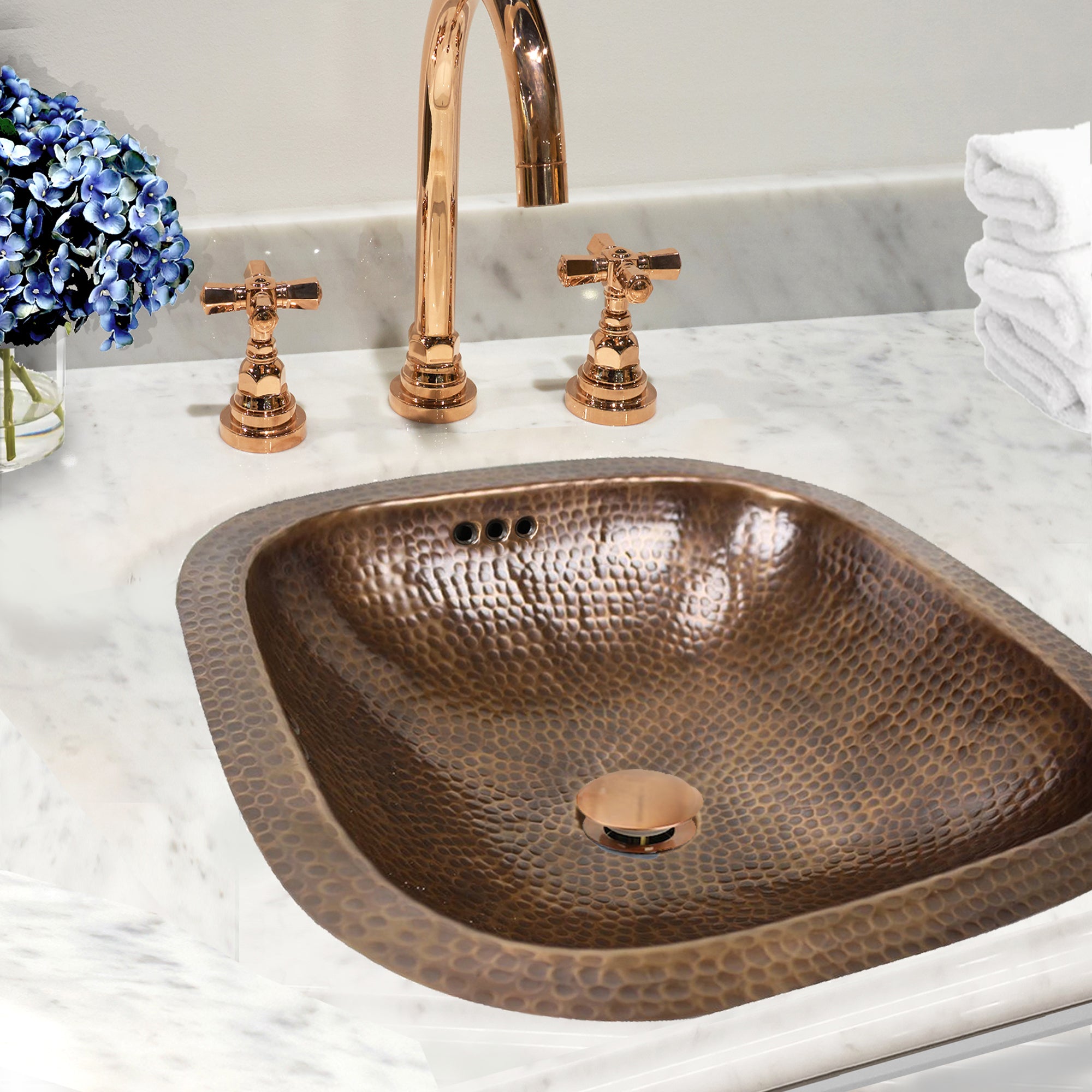 Nantucket 16.25-inch hand hammered copper square bathroom sink SQRC-OF, installed