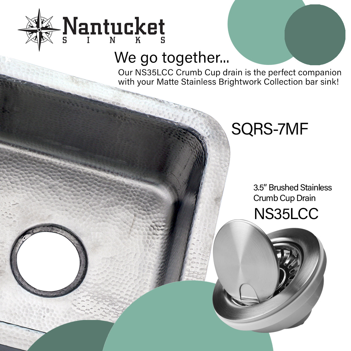 Nantucket SQRS-7MF stainless bar sink drain