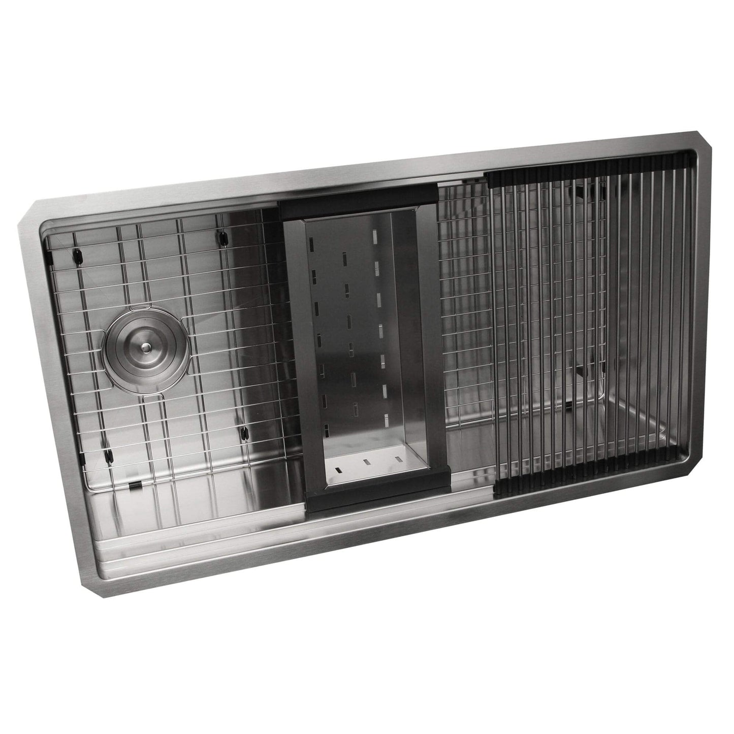 Nantucket 32" Small Radius Pro Series Prep Station Single Bowl Undermount Stainless Steel Kitchen Sink with Compatible Accessories - SR-PS-3220-OSD front view