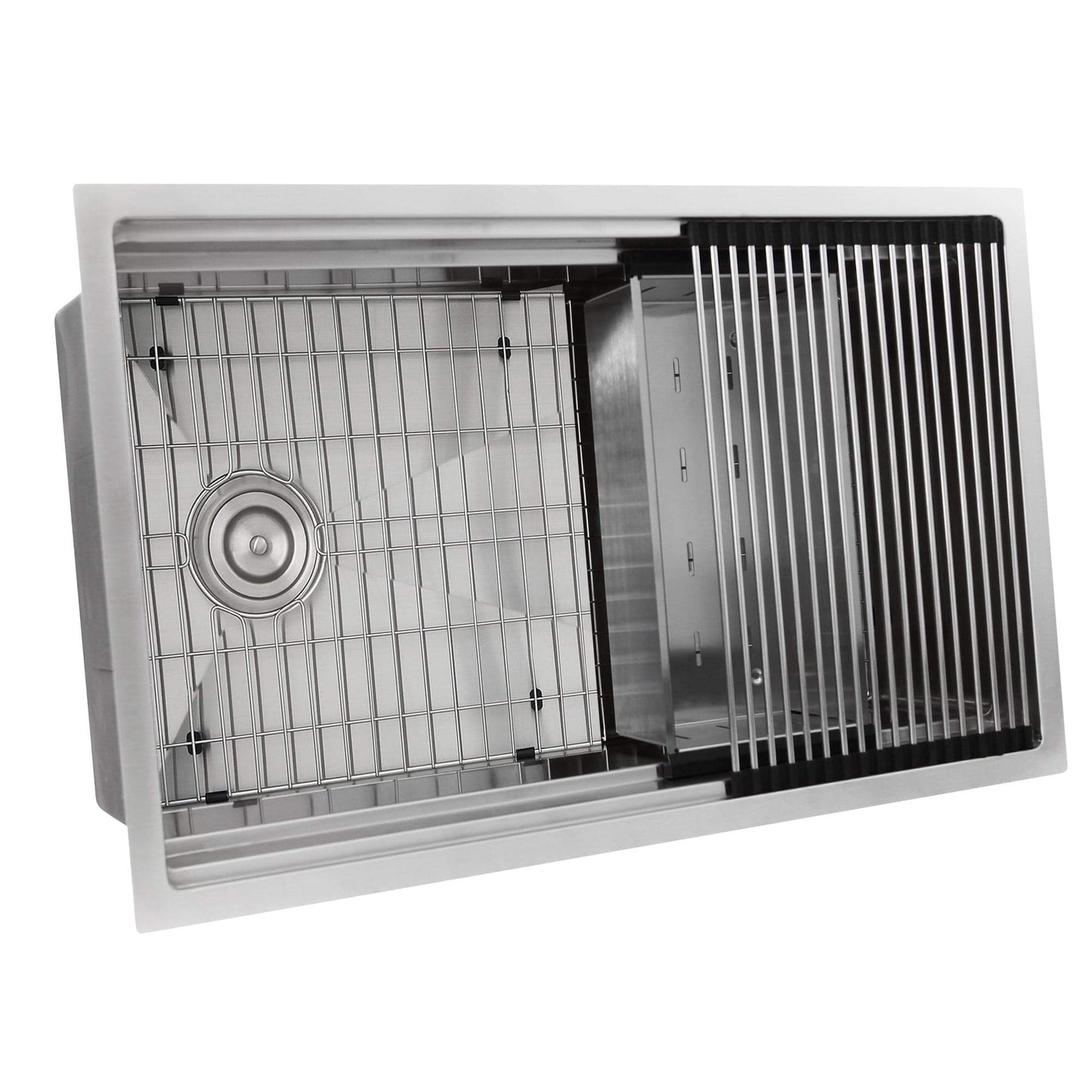 Top view of Nantucket 32" Small Radius Pro Series Prep Station Single Bowl Undermount Stainless Steel Kitchen Sink with Compatible Accessories - SR-PS-3220-OSD.