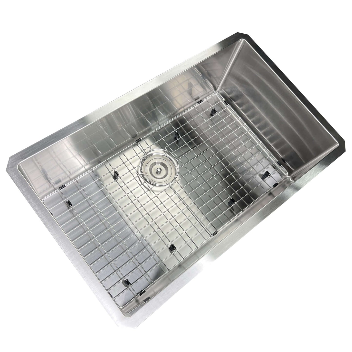 Nantucket 32" Pro Series Large Rectangle Single Bowl Undermount Small Radius Stainless Steel Kitchen Sink SR3219-16 top view with grid.